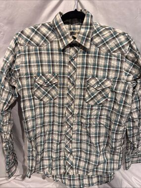 Retro Plaid Button-Down Shirt - Teal & White